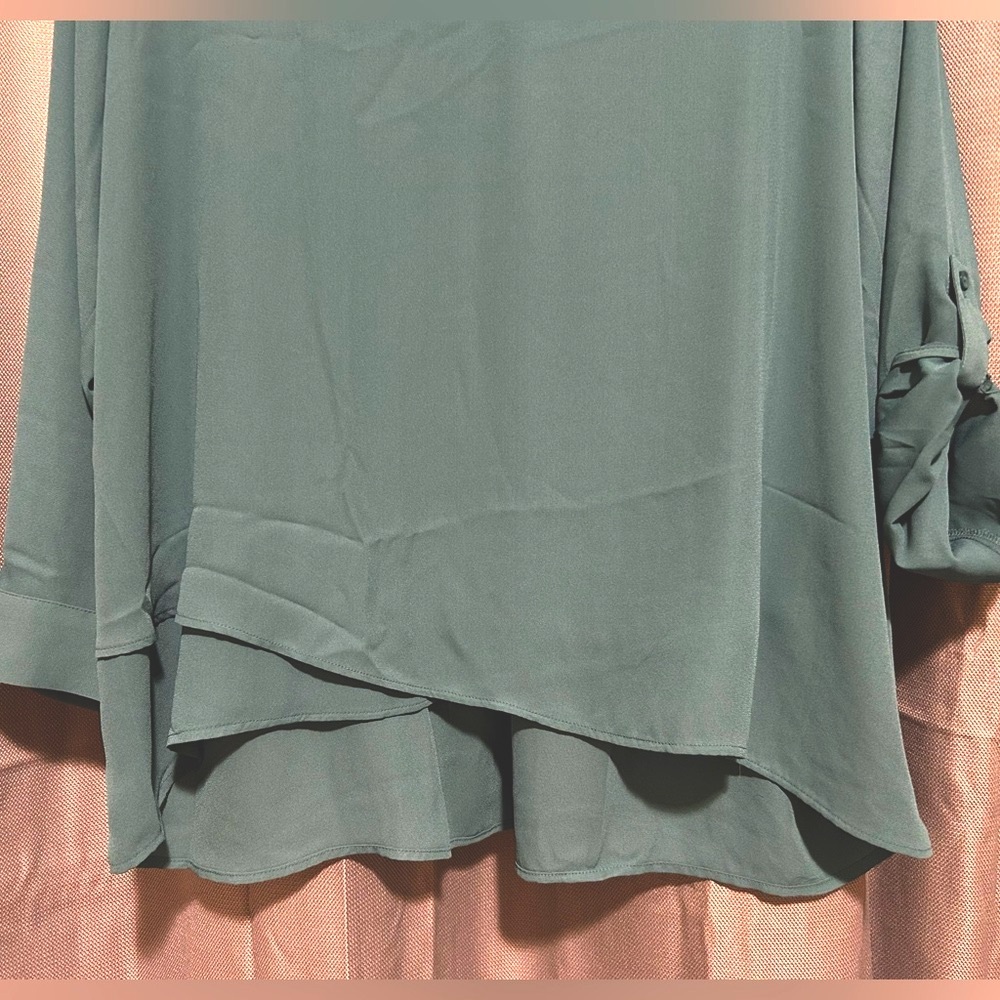 Simply Vera Wang Teal Roll Tab Relaxed Blouse - Picture 3 of 12